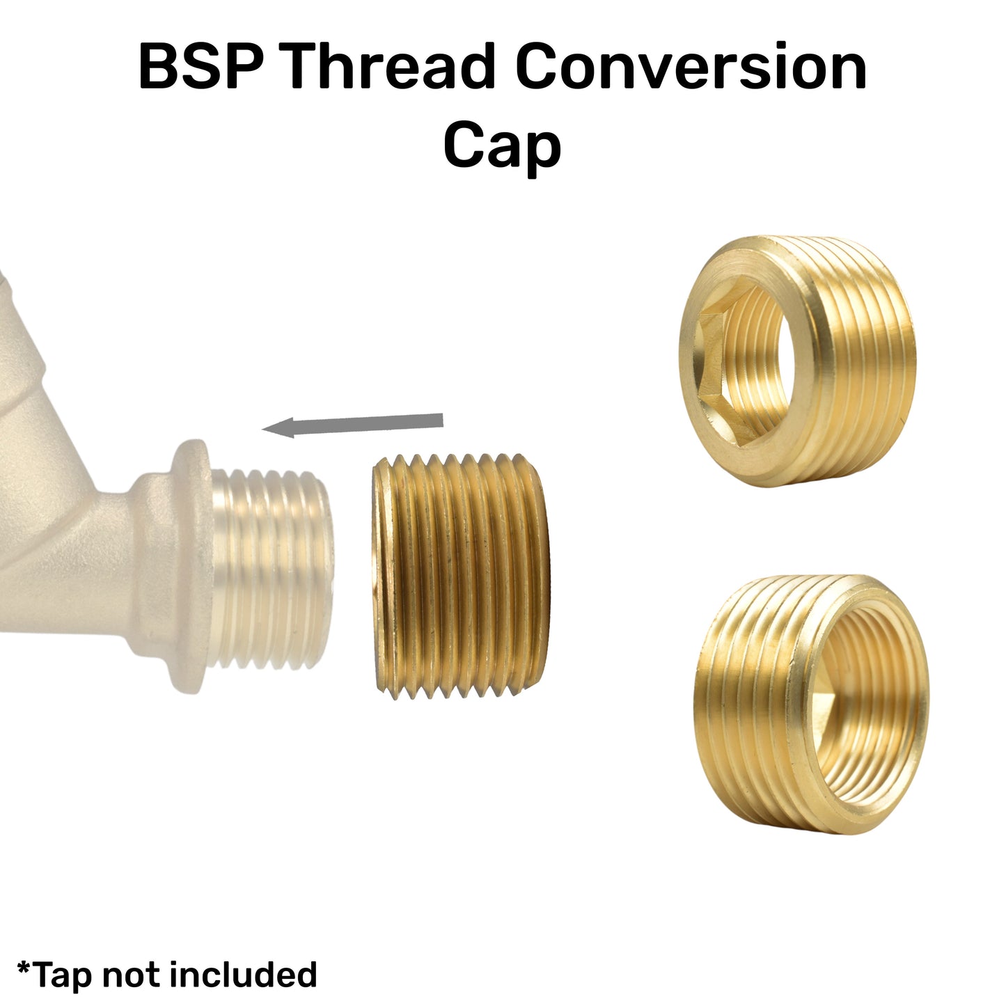 Thread Conversion Cap 1in BSPM - 3/4in BSPF, Brass Hose Pipe Fitting Tap Adapter